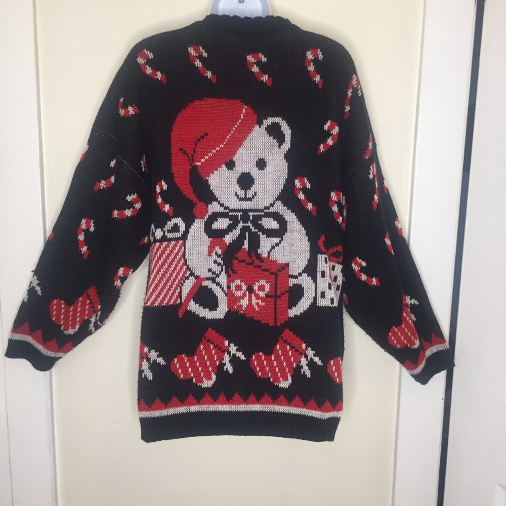 Vintage Christmas Teddy Bear Candy Cane Ugly Cute Christmas Sweater gift holiday